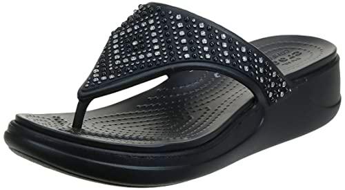 Crocs Monterey Shimmer Wedge, Chanclas Mujer, Black, 39/40 EU