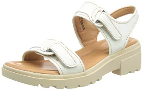 Clarks Coast Daisy, Sandalia Mujer, Piel Blanca, 41 EU