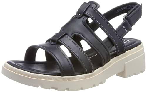 Clarks Coast Shine, Sandalias Mujer, Piel Negra, 40 EU