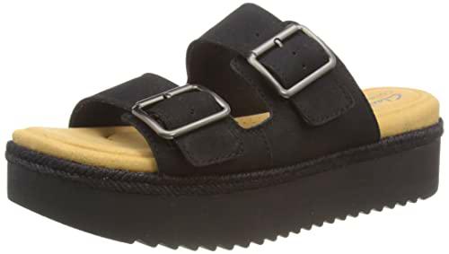 Clarks Lana Beach, Sandalia, para Mujer, Negro (Black Leather), 39 EU