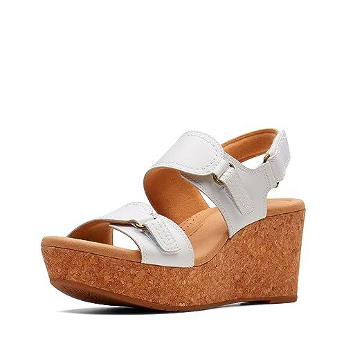 Clarks Rose Lane, Sandalia Mujer, Piel Blanca, 41.5 EU