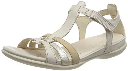 Ecco Flash T-Strap Sandal, Sandalia Mujer, Limestone/Pure White Gold/Beige, 38 EU