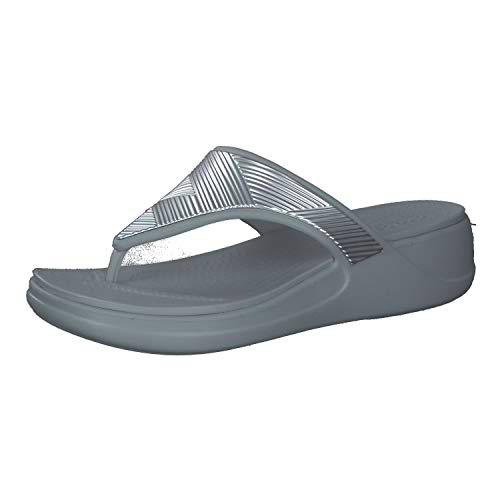 Crocs Mujer Monterey Metallic Wedge Flip, Silver, 37-38