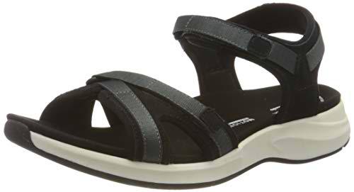 Clarks Solan Drift, Sandalias Planas Mujer, Black/Dk Grey Suede/Leather, 40 EU