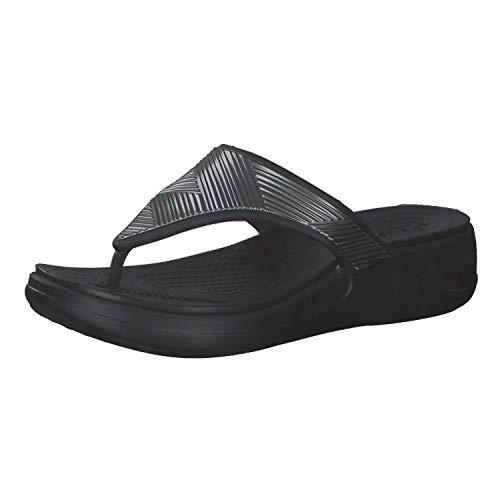 Crocs Mujer Monterey Metallic Wedge Flip, Black, 36-37